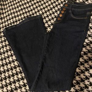Risen Los Angeles Dark Blue High Rise Button Fly Flare Jeans